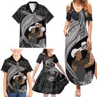 Father's Day Polynesian Pattern Family Matching Summer Maxi Dress and Hawaiian Shirt Tropical Humpback Whale - Black LT7 - Polynesian Pride