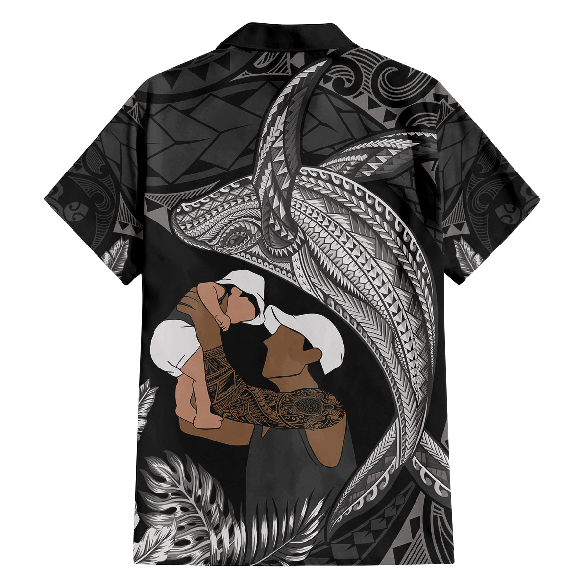 Father's Day Polynesian Pattern Family Matching Summer Maxi Dress and Hawaiian Shirt Tropical Humpback Whale - Black LT7 - Polynesian Pride