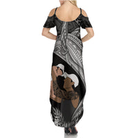 Father's Day Polynesian Pattern Family Matching Summer Maxi Dress and Hawaiian Shirt Tropical Humpback Whale - Black LT7 - Polynesian Pride