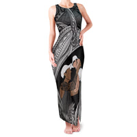 Father's Day Polynesian Pattern Family Matching Tank Maxi Dress and Hawaiian Shirt Tropical Humpback Whale - Black LT7 Mom's Dress Black - Polynesian Pride