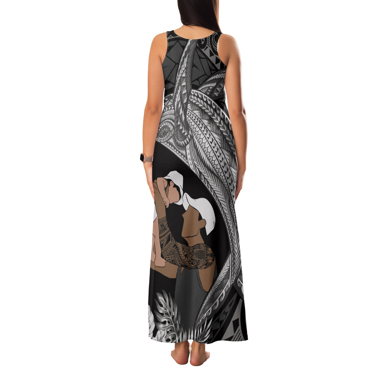 Father's Day Polynesian Pattern Family Matching Tank Maxi Dress and Hawaiian Shirt Tropical Humpback Whale - Black LT7 - Polynesian Pride