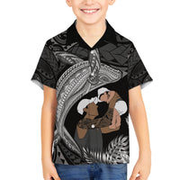 Father's Day Polynesian Pattern Family Matching Tank Maxi Dress and Hawaiian Shirt Tropical Humpback Whale - Black LT7 Son's Shirt Black - Polynesian Pride