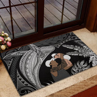 Father's Day Polynesian Pattern Rubber Doormat Tropical Humpback Whale - Black