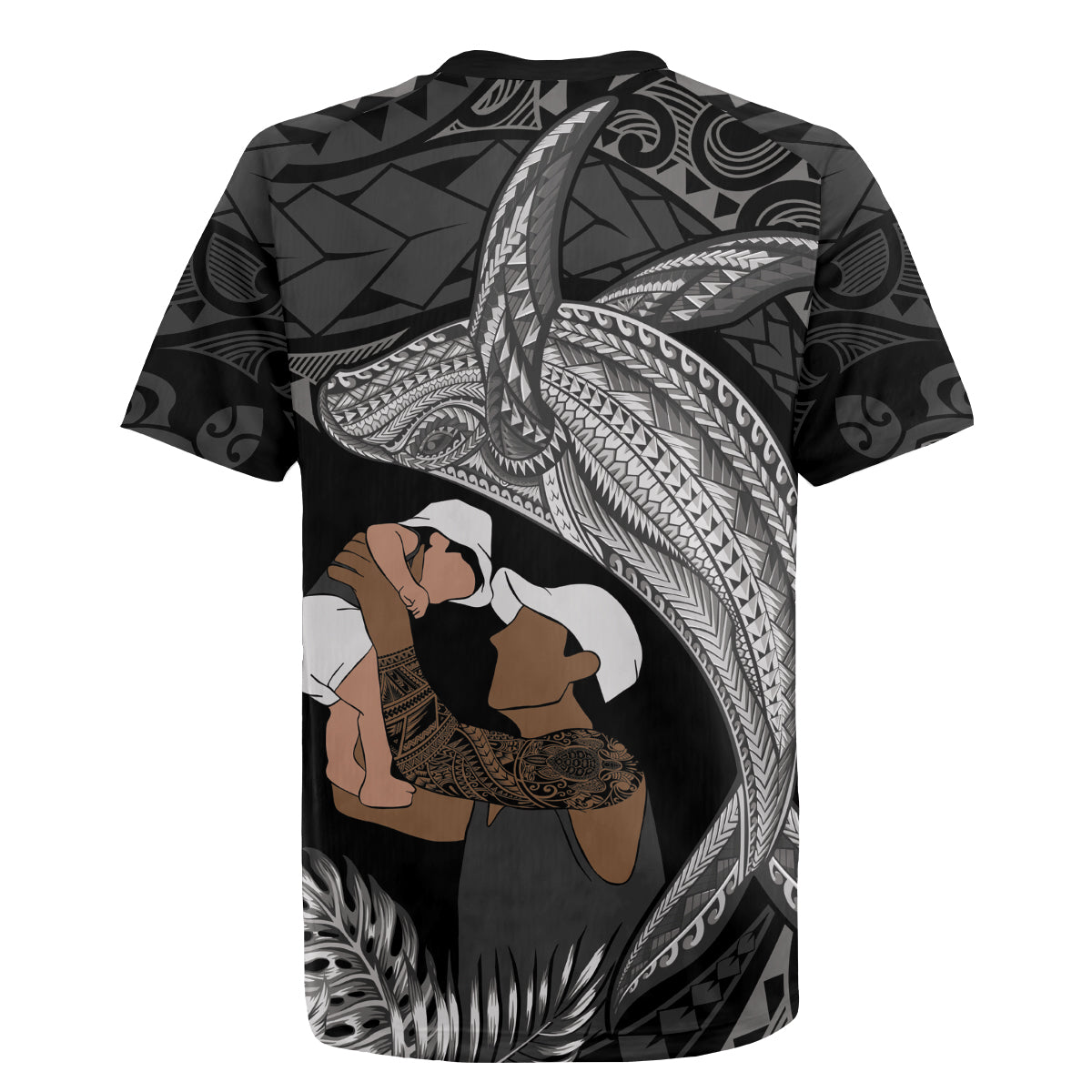 Father's Day Polynesian Pattern Rugby Jersey Tropical Humpback Whale - Black