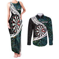 Personalized NZ Darts Couples Matching Tank Maxi Dress and Long Sleeve Button Shirt Paua Shell Maori Koru Whakairo LT7 Colorful - Polynesian Pride