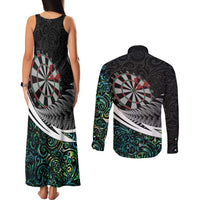 Personalized NZ Darts Couples Matching Tank Maxi Dress and Long Sleeve Button Shirt Paua Shell Maori Koru Whakairo LT7 - Polynesian Pride