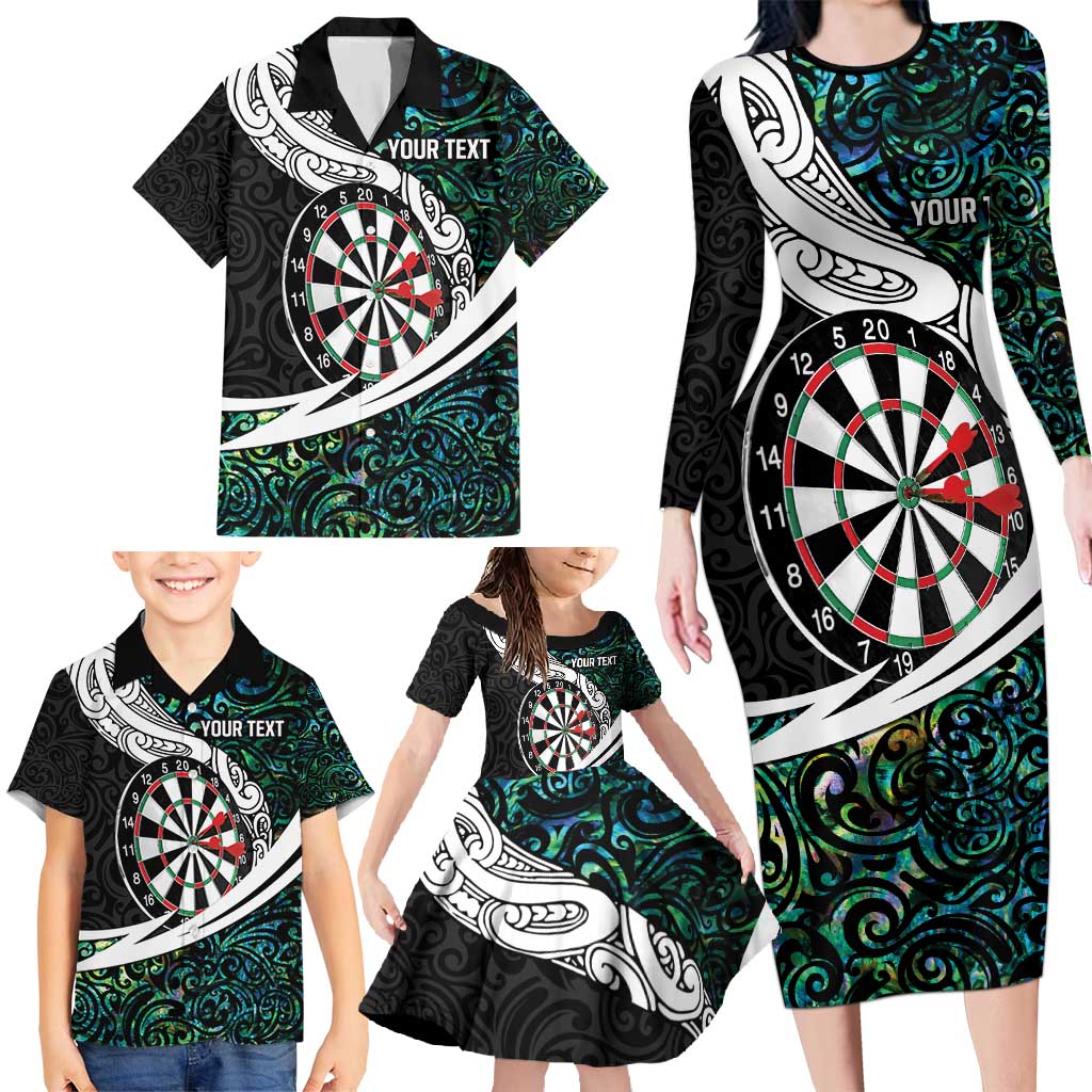 Personalized NZ Darts Family Matching Long Sleeve Bodycon Dress and Hawaiian Shirt Paua Shell Maori Koru Whakairo LT7 - Polynesian Pride