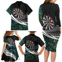 Personalized NZ Darts Family Matching Long Sleeve Bodycon Dress and Hawaiian Shirt Paua Shell Maori Koru Whakairo LT7 - Polynesian Pride