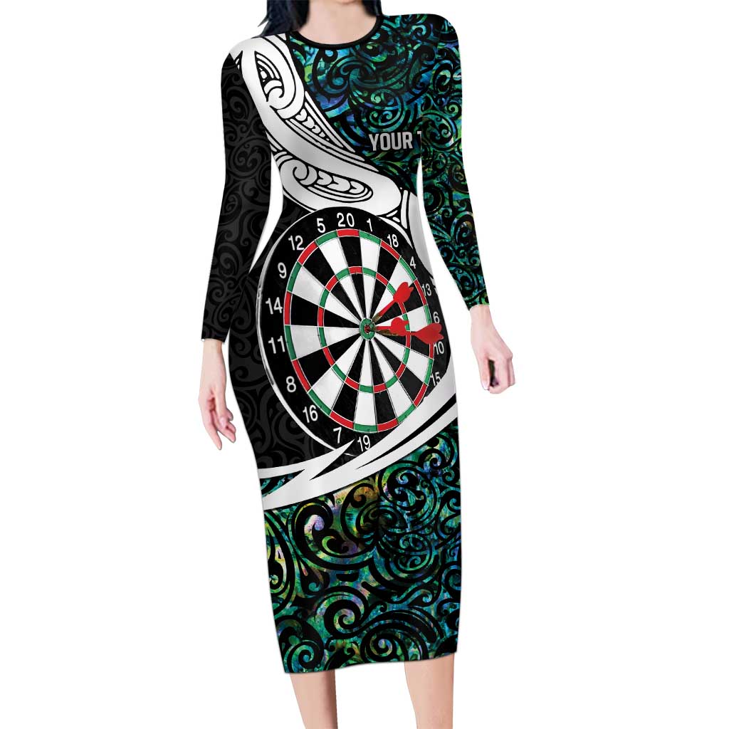 Personalized NZ Darts Family Matching Long Sleeve Bodycon Dress and Hawaiian Shirt Paua Shell Maori Koru Whakairo LT7 Mom's Dress Colorful - Polynesian Pride