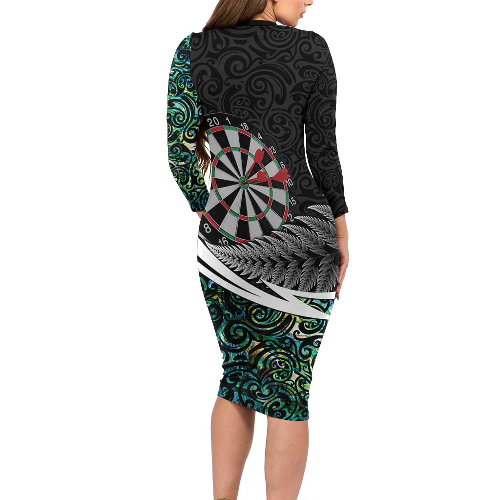 Personalized NZ Darts Family Matching Long Sleeve Bodycon Dress and Hawaiian Shirt Paua Shell Maori Koru Whakairo LT7 - Polynesian Pride