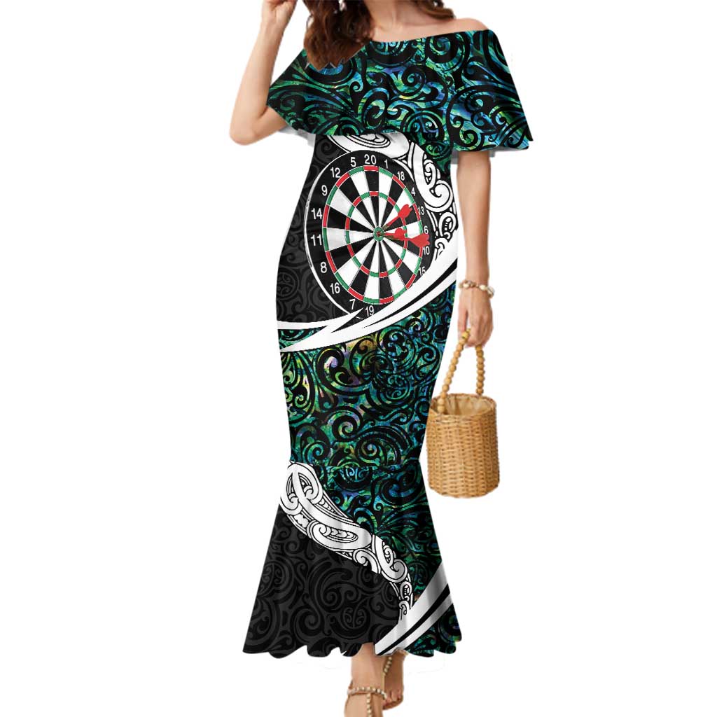Personalized NZ Darts Family Matching Mermaid Dress and Hawaiian Shirt Paua Shell Maori Koru Whakairo LT7 Mom's Dress Colorful - Polynesian Pride