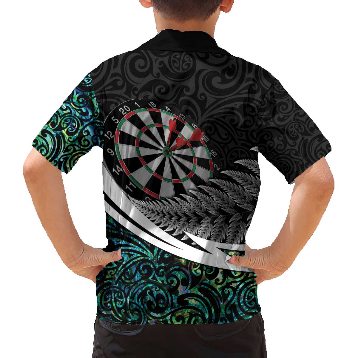 Personalized NZ Darts Family Matching Off The Shoulder Long Sleeve Dress and Hawaiian Shirt Paua Shell Maori Koru Whakairo LT7 - Polynesian Pride