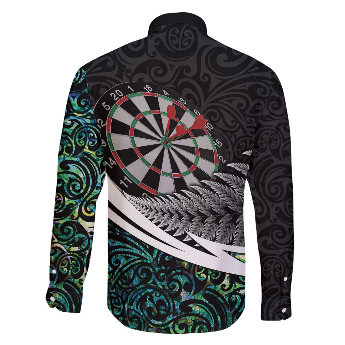 Personalized NZ Darts Family Matching Off The Shoulder Long Sleeve Dress and Hawaiian Shirt Paua Shell Maori Koru Whakairo LT7 - Polynesian Pride