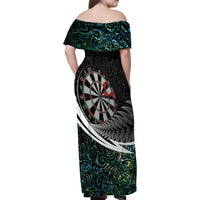 Personalized NZ Darts Family Matching Off Shoulder Maxi Dress and Hawaiian Shirt Paua Shell Maori Koru Whakairo LT7 - Polynesian Pride