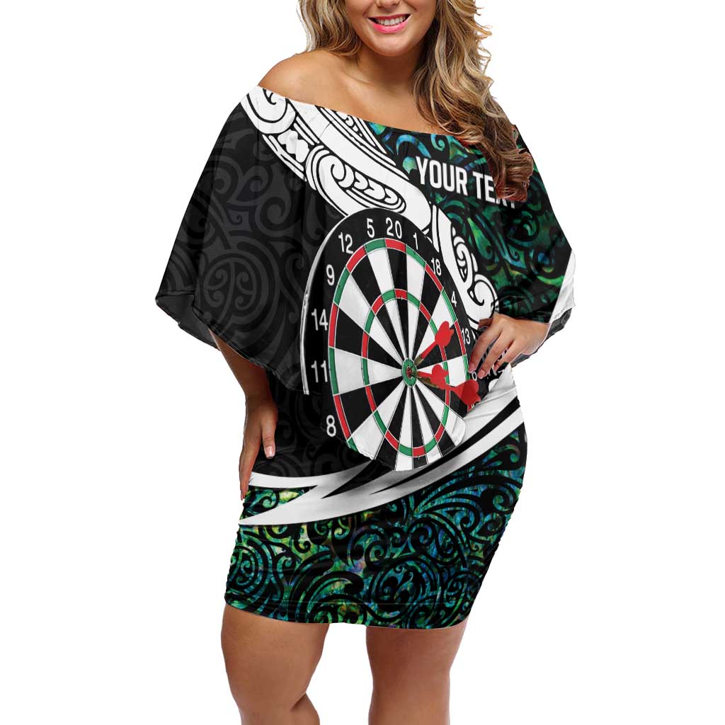 Personalized NZ Darts Family Matching Off Shoulder Short Dress and Hawaiian Shirt Paua Shell Maori Koru Whakairo LT7 Mom's Dress Colorful - Polynesian Pride