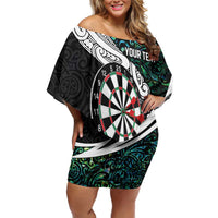 Personalized NZ Darts Family Matching Off Shoulder Short Dress and Hawaiian Shirt Paua Shell Maori Koru Whakairo LT7 Mom's Dress Colorful - Polynesian Pride