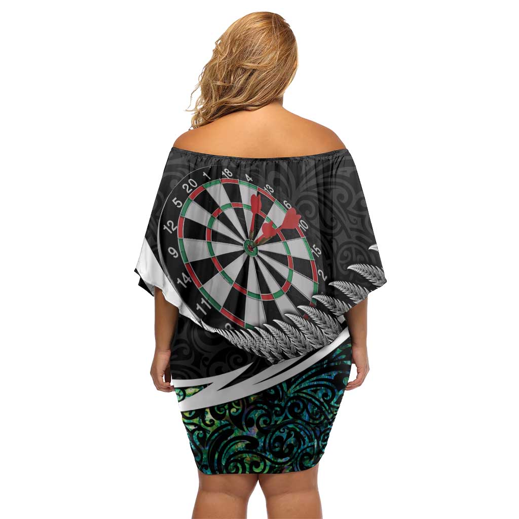 Personalized NZ Darts Family Matching Off Shoulder Short Dress and Hawaiian Shirt Paua Shell Maori Koru Whakairo LT7 - Polynesian Pride