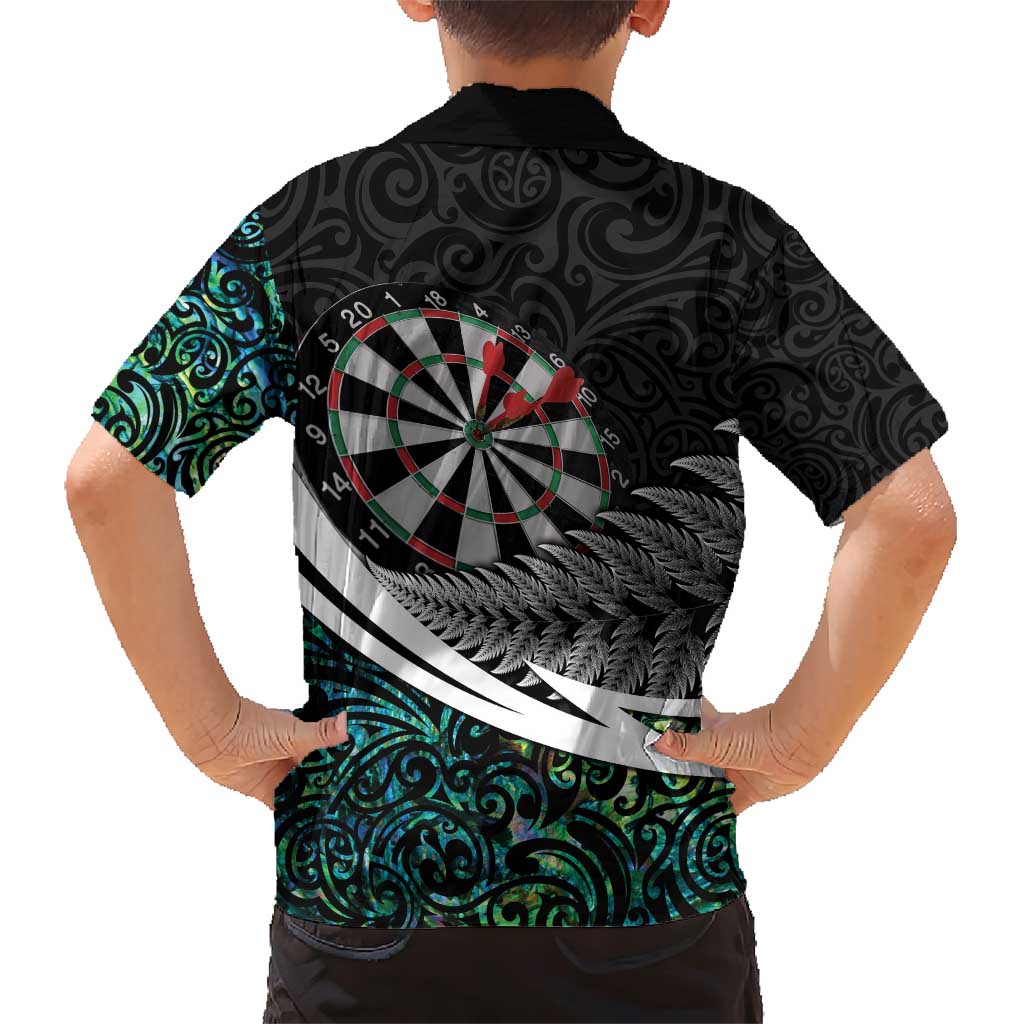 Personalized NZ Darts Family Matching Short Sleeve Bodycon Dress and Hawaiian Shirt Paua Shell Maori Koru Whakairo LT7 - Polynesian Pride