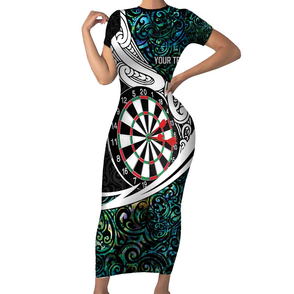Personalized NZ Darts Family Matching Short Sleeve Bodycon Dress and Hawaiian Shirt Paua Shell Maori Koru Whakairo LT7 Mom's Dress Colorful - Polynesian Pride