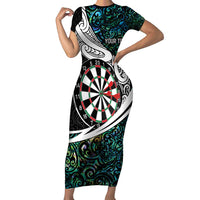 Personalized NZ Darts Family Matching Short Sleeve Bodycon Dress and Hawaiian Shirt Paua Shell Maori Koru Whakairo LT7 Mom's Dress Colorful - Polynesian Pride