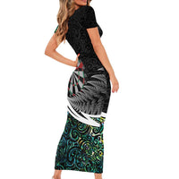 Personalized NZ Darts Family Matching Short Sleeve Bodycon Dress and Hawaiian Shirt Paua Shell Maori Koru Whakairo LT7 - Polynesian Pride