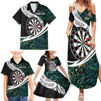 Personalized NZ Darts Family Matching Summer Maxi Dress and Hawaiian Shirt Paua Shell Maori Koru Whakairo LT7 - Polynesian Pride