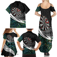 Personalized NZ Darts Family Matching Summer Maxi Dress and Hawaiian Shirt Paua Shell Maori Koru Whakairo LT7 - Polynesian Pride
