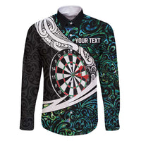 Personalized NZ Darts Family Matching Summer Maxi Dress and Hawaiian Shirt Paua Shell Maori Koru Whakairo LT7 Dad's Shirt - Long Sleeve Colorful - Polynesian Pride