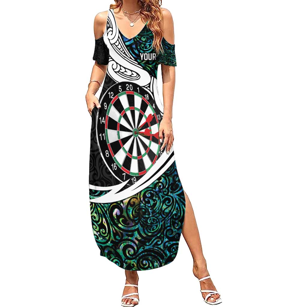 Personalized NZ Darts Family Matching Summer Maxi Dress and Hawaiian Shirt Paua Shell Maori Koru Whakairo LT7 Mom's Dress Colorful - Polynesian Pride