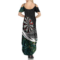 Personalized NZ Darts Family Matching Summer Maxi Dress and Hawaiian Shirt Paua Shell Maori Koru Whakairo LT7 - Polynesian Pride