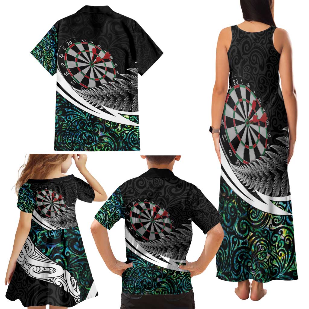 Personalized NZ Darts Family Matching Tank Maxi Dress and Hawaiian Shirt Paua Shell Maori Koru Whakairo LT7 - Polynesian Pride