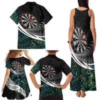 Personalized NZ Darts Family Matching Tank Maxi Dress and Hawaiian Shirt Paua Shell Maori Koru Whakairo LT7 - Polynesian Pride