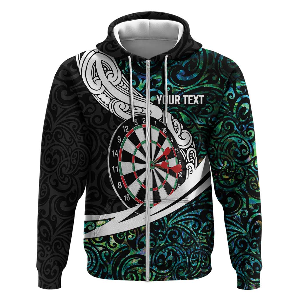 Personalized NZ Darts Hoodie Paua Shell Maori Koru Whakairo - Polynesian Pride