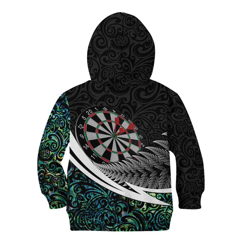 Personalized NZ Darts Kid Hoodie Paua Shell Maori Koru Whakairo LT7 - Polynesian Pride