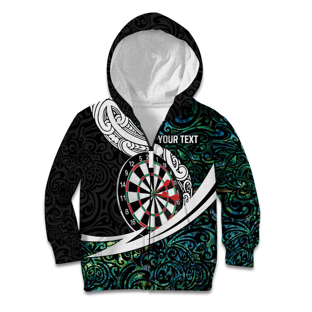 Personalized NZ Darts Kid Hoodie Paua Shell Maori Koru Whakairo LT7 Zip Hoodie Colorful - Polynesian Pride