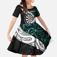 Personalized NZ Darts Kid Short Sleeve Dress Paua Shell Maori Koru Whakairo LT7 KID Colorful - Polynesian Pride