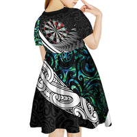 Personalized NZ Darts Kid Short Sleeve Dress Paua Shell Maori Koru Whakairo LT7 - Polynesian Pride