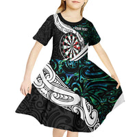 Personalized NZ Darts Kid Short Sleeve Dress Paua Shell Maori Koru Whakairo LT7 - Polynesian Pride
