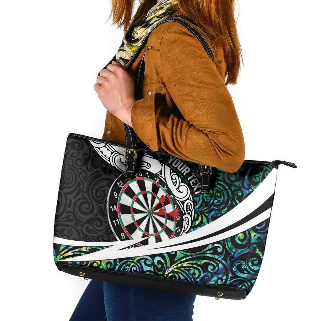 Personalized NZ Darts Leather Tote Bag Paua Shell Maori Koru Whakairo - Polynesian Pride
