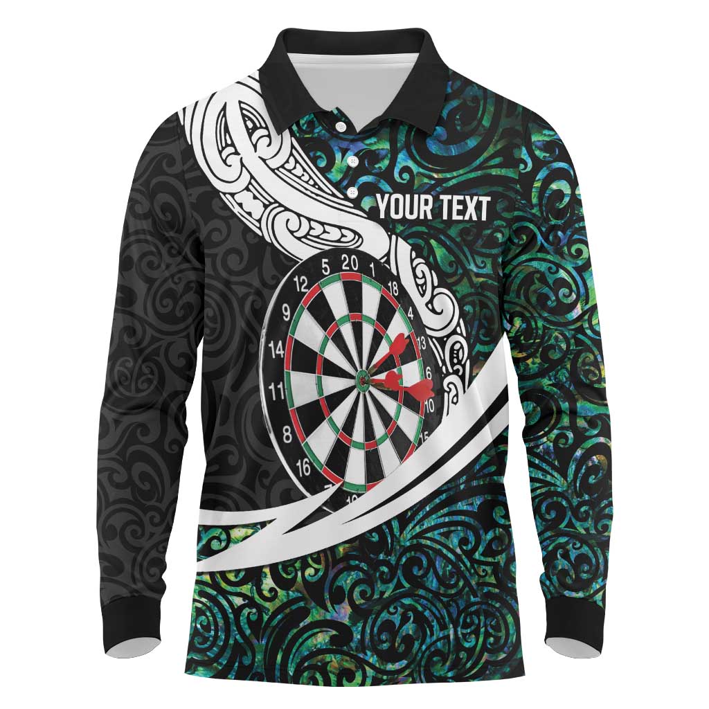 Personalized NZ Darts Long Sleeve Polo Shirt Paua Shell Maori Koru Whakairo LT7 Colorful - Polynesian Pride