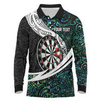 Personalized NZ Darts Long Sleeve Polo Shirt Paua Shell Maori Koru Whakairo LT7 Colorful - Polynesian Pride