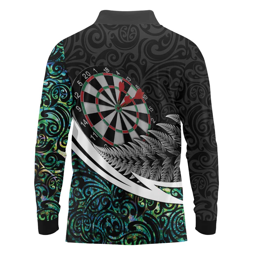 Personalized NZ Darts Long Sleeve Polo Shirt Paua Shell Maori Koru Whakairo LT7 - Polynesian Pride