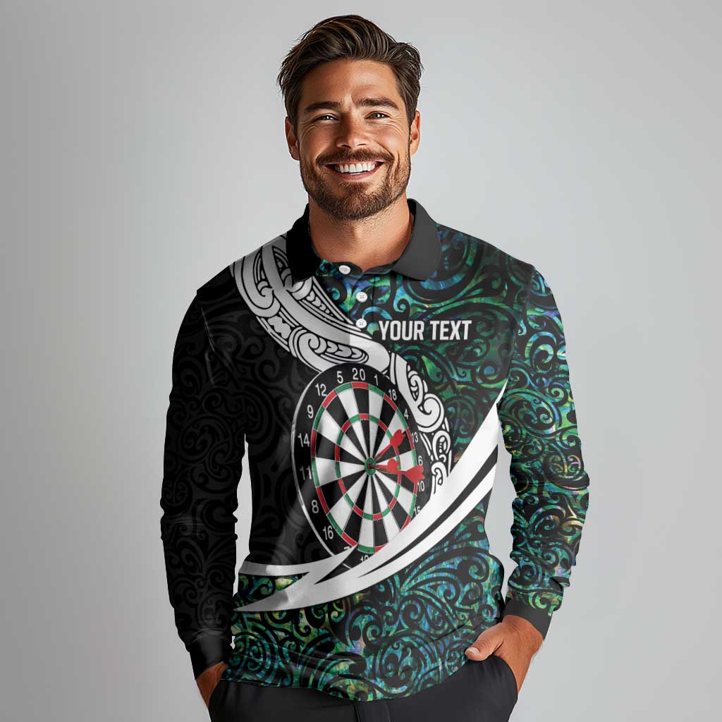 Personalized NZ Darts Long Sleeve Polo Shirt Paua Shell Maori Koru Whakairo LT7 - Polynesian Pride