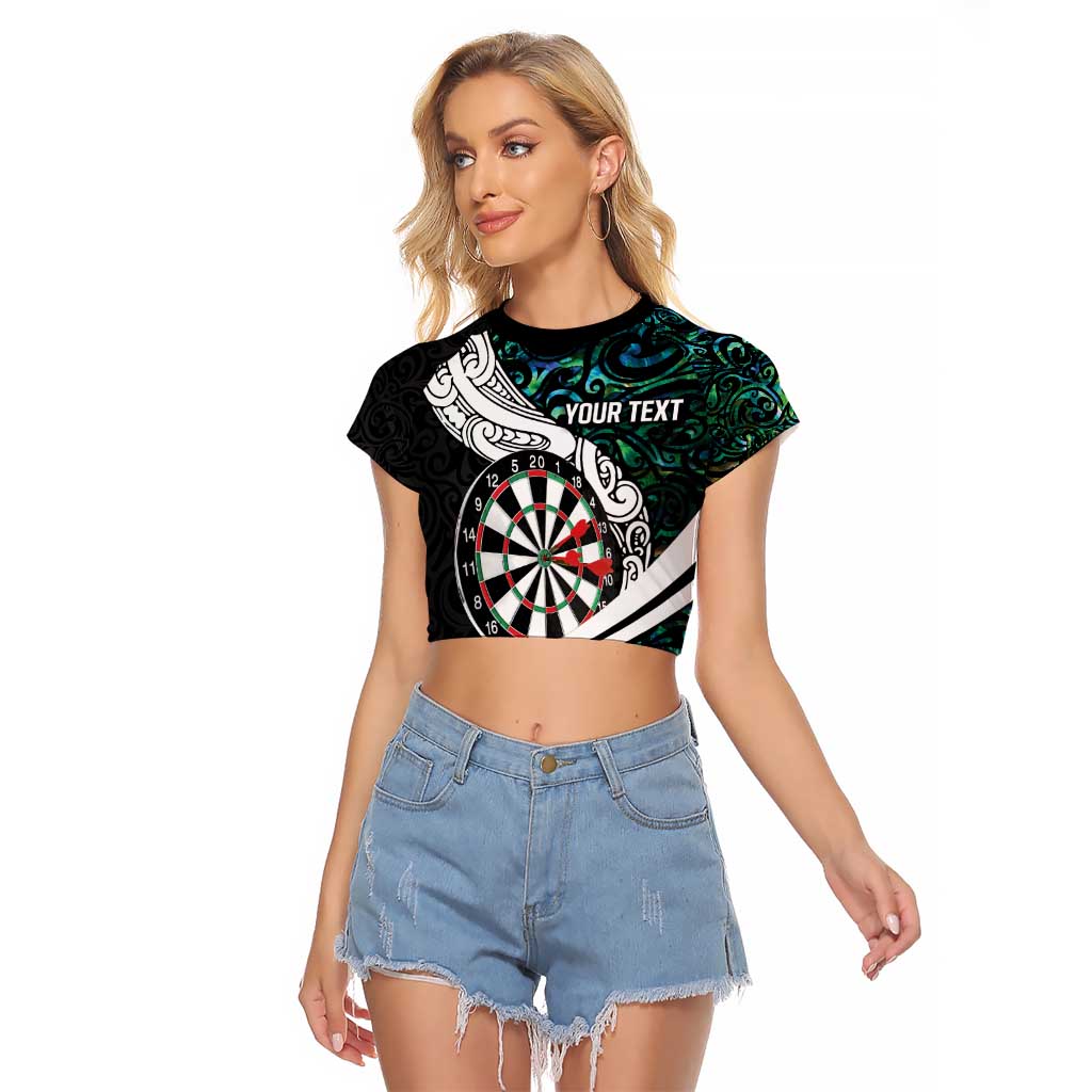 Personalized NZ Darts Raglan Cropped T Shirt Paua Shell Maori Koru Whakairo LT7 Female Colorful - Polynesian Pride