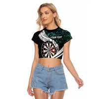 Personalized NZ Darts Raglan Cropped T Shirt Paua Shell Maori Koru Whakairo LT7 Female Colorful - Polynesian Pride