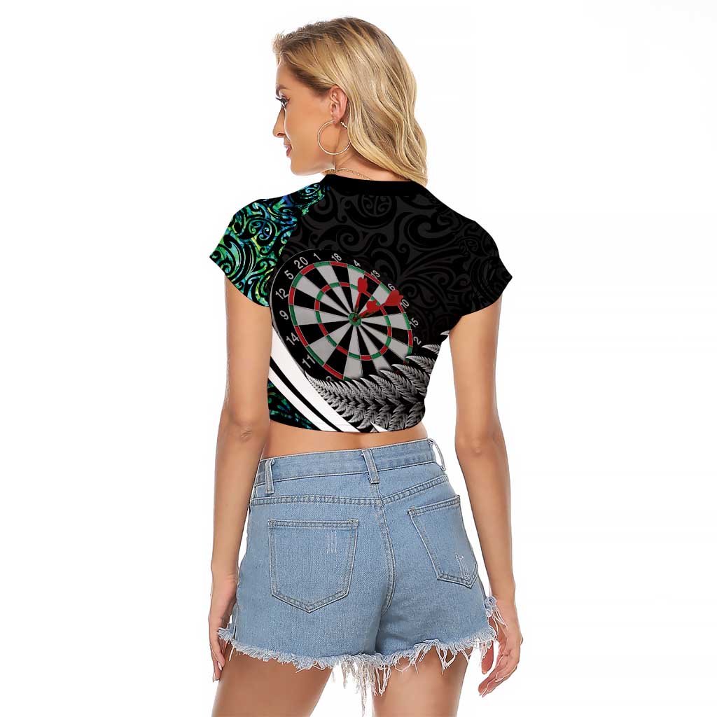 Personalized NZ Darts Raglan Cropped T Shirt Paua Shell Maori Koru Whakairo LT7 - Polynesian Pride
