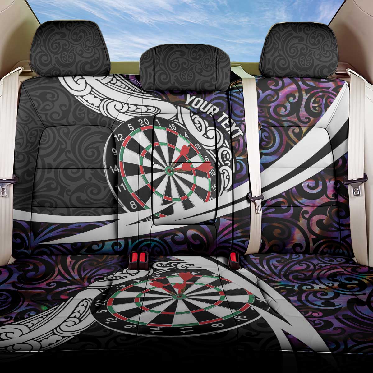 Personalized NZ Darts Back Car Seat Cover Paua Shell Maori Koru Whakairo - Purple - Polynesian Pride