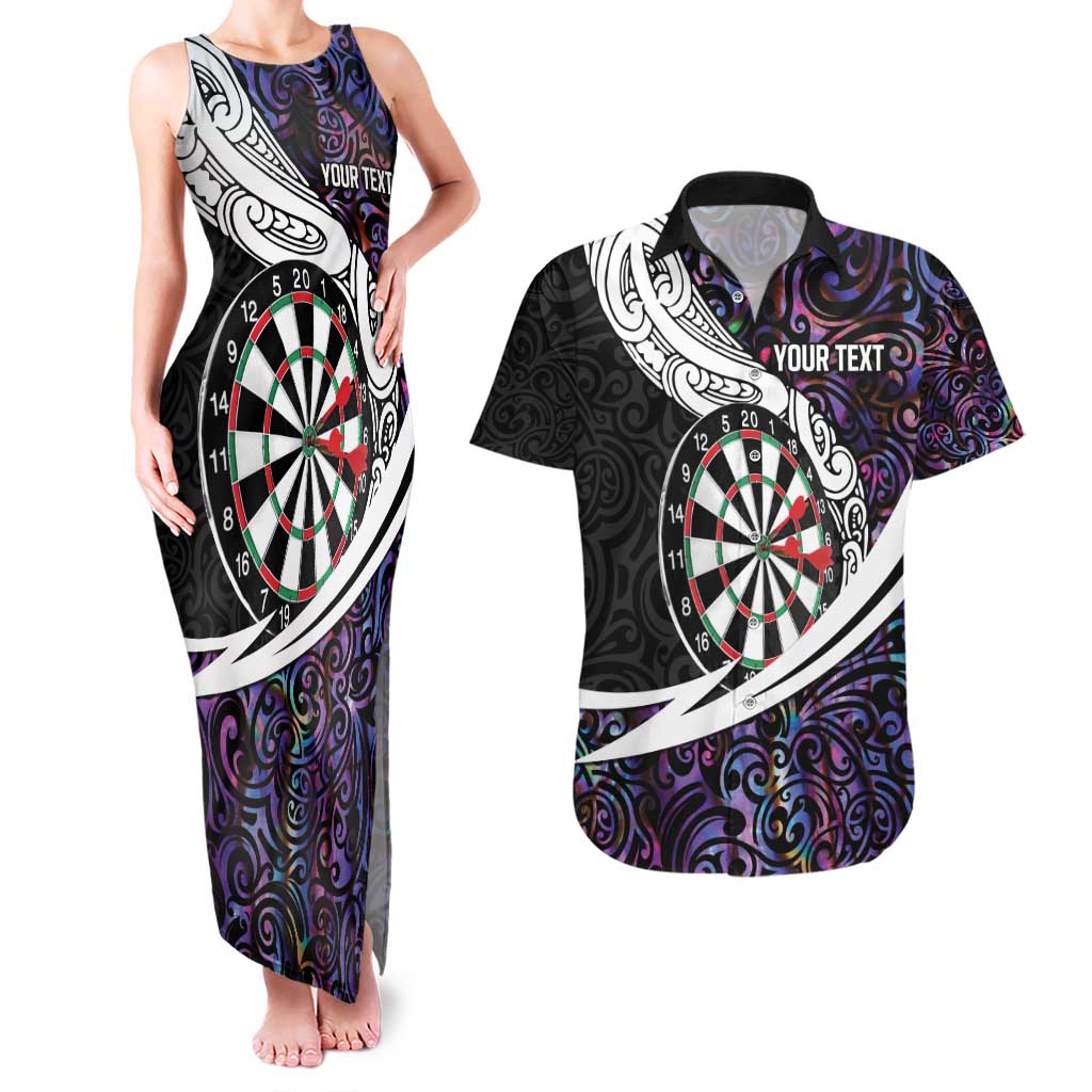 Personalized NZ Darts Couples Matching Tank Maxi Dress and Hawaiian Shirt Paua Shell Maori Koru Whakairo - Purple LT7 Purple - Polynesian Pride