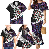 Personalized NZ Darts Family Matching Mermaid Dress and Hawaiian Shirt Paua Shell Maori Koru Whakairo - Purple LT7 - Polynesian Pride