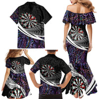 Personalized NZ Darts Family Matching Mermaid Dress and Hawaiian Shirt Paua Shell Maori Koru Whakairo - Purple LT7 - Polynesian Pride